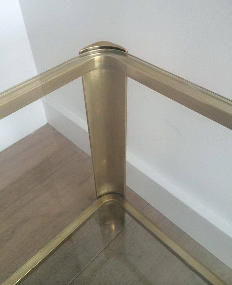 Large coffee table with a double top in polished bronze and glass, signed Jacques Théophile Lepelletier and stamped Broncz.