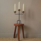 Candlestick with three branches wrought iron brass handcrafted unique piece candelabra candle holder