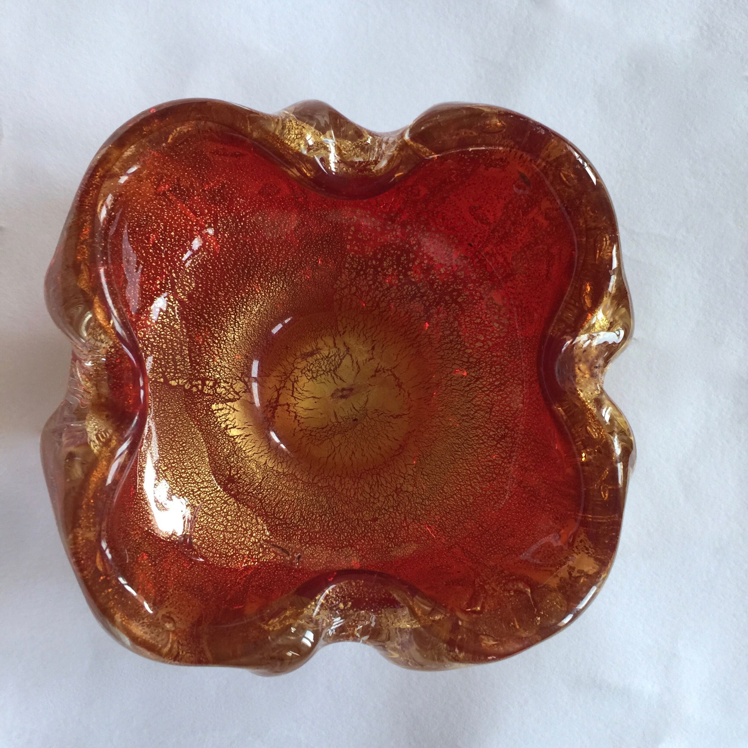 Murno red and gold vintage ashtray