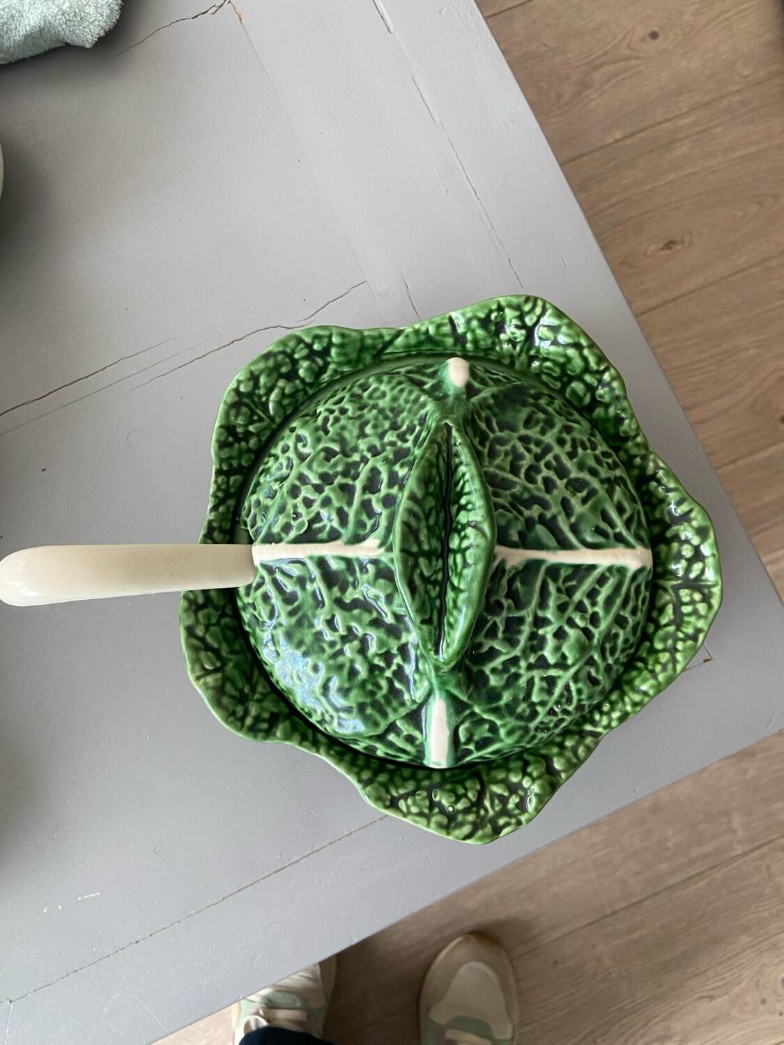 Green cabbage soup tureen