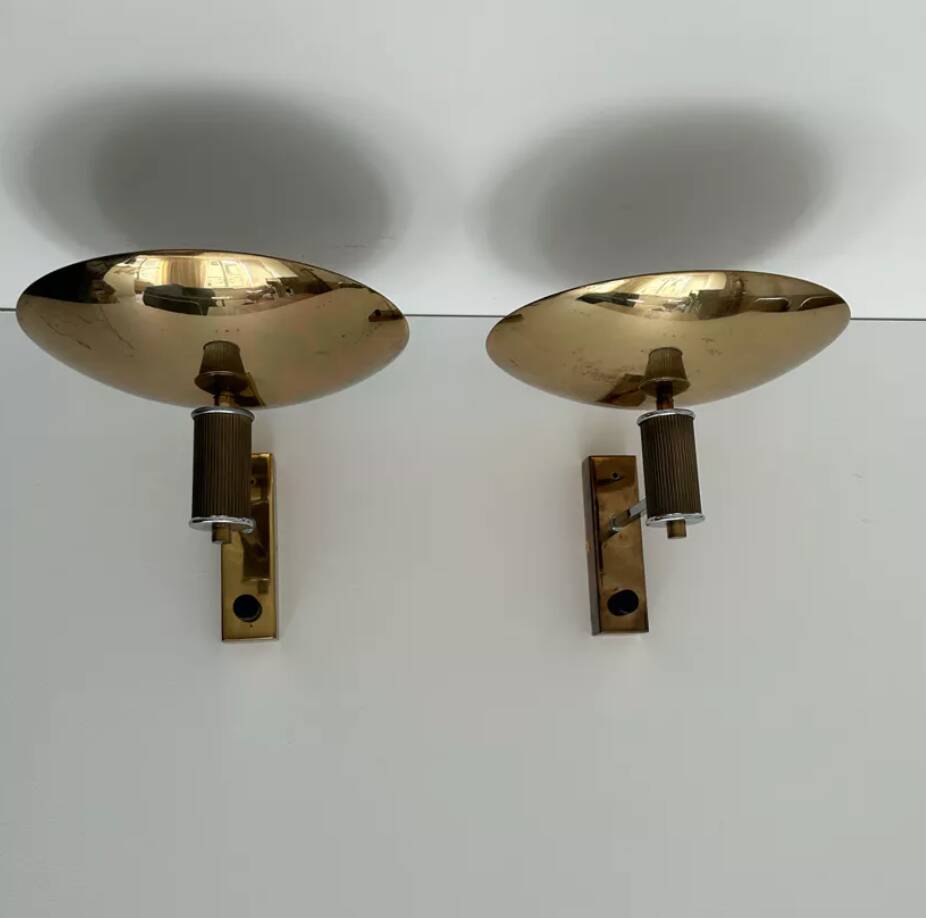 Pair of vintage chrome and brass wall lights, Italy 1980