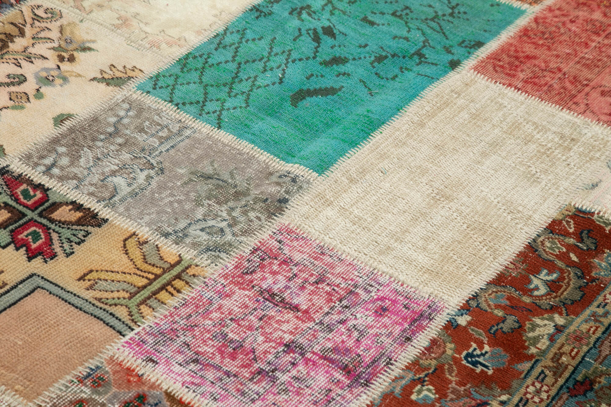 Hand-Knotted Oriental Overdyed 205 cm x 300 cm Multicolor Patchwork Carpet