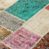 Hand-Knotted Oriental Overdyed 205 cm x 300 cm Multicolor Patchwork Carpet