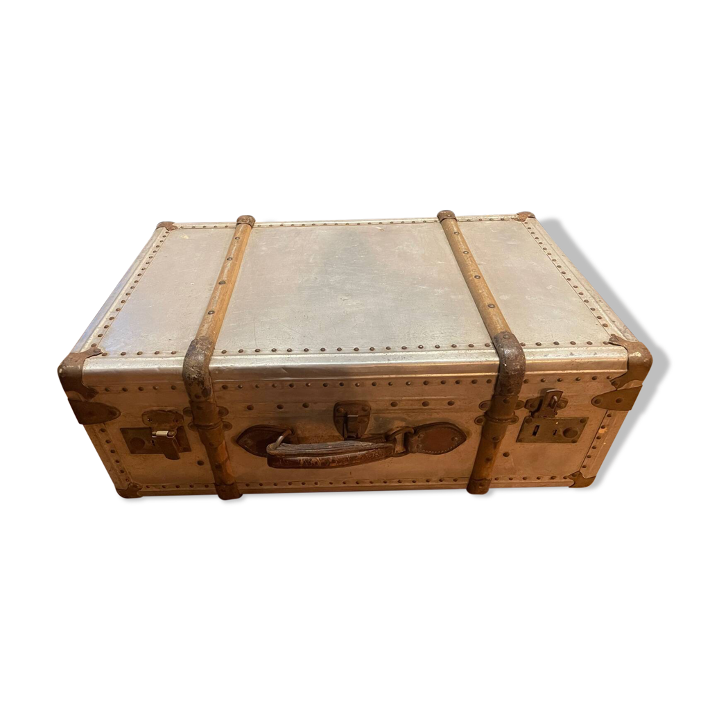 Malle De Voyage Vintage - Bois Marron - Ancienne - Dimensions 90x55x34 Cm