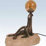 Lampe "otarie" art deco en bronze argenté