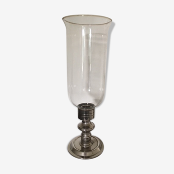 Candlestick in metal and glass
