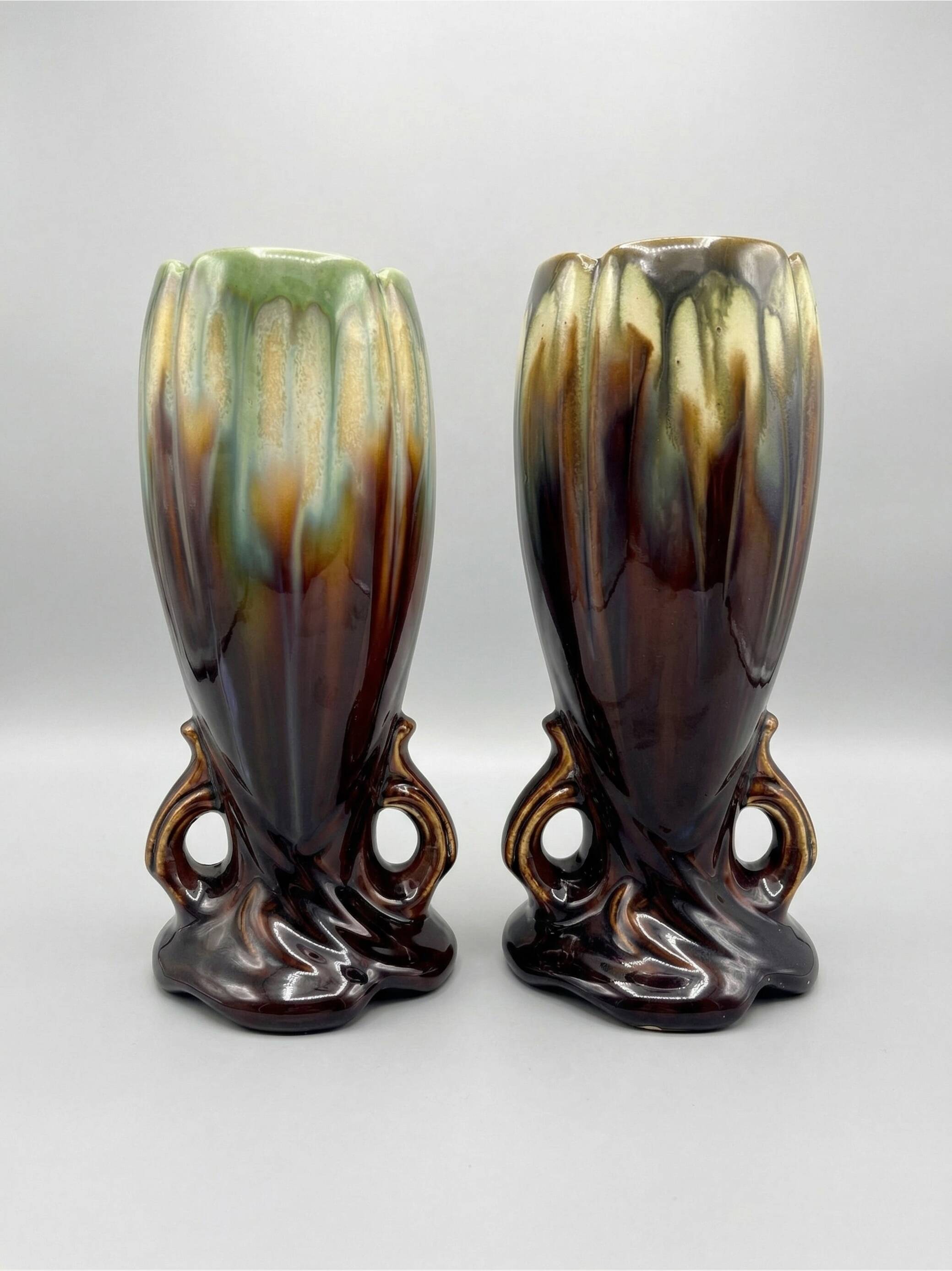 Pair of Art Deco / Mid-Century vases – Belgian earthenware (attributed to Thulin)