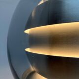 Suspended globe lamp in aluminium and glass in German Space style from the 1960s mid-century by Doria.