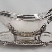 Idiot, double sauce boat + liners, Minerva silver, excellent condition, 19th century, 1.798 kg
