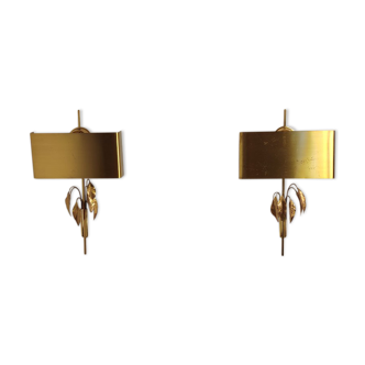 Pair of vintage sconces in gilded brass around 1970
