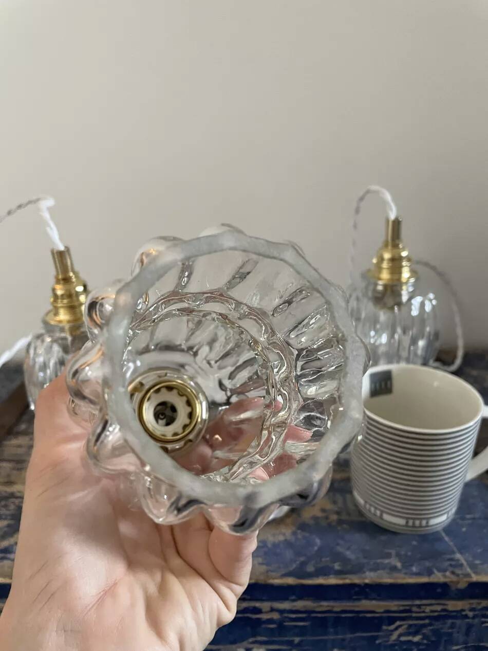 Set of three glass pendant lights of Scandinavian origin