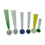 Lot de 6 vases soliflore en verre bullé années 50-60