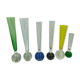 Lot de 6 vases soliflore en verre bullé années 50-60