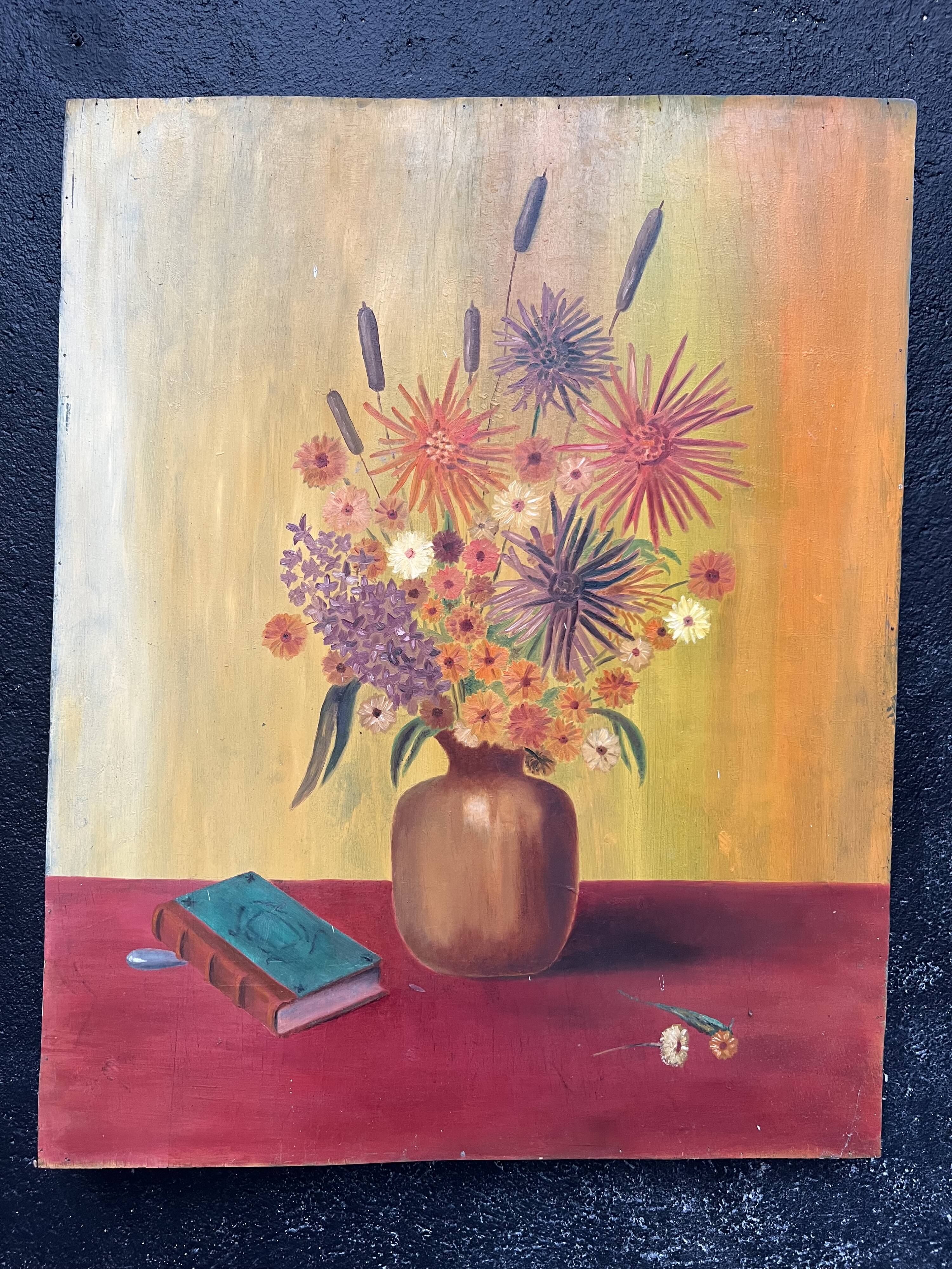 Painting, still life with bouquet of flowers