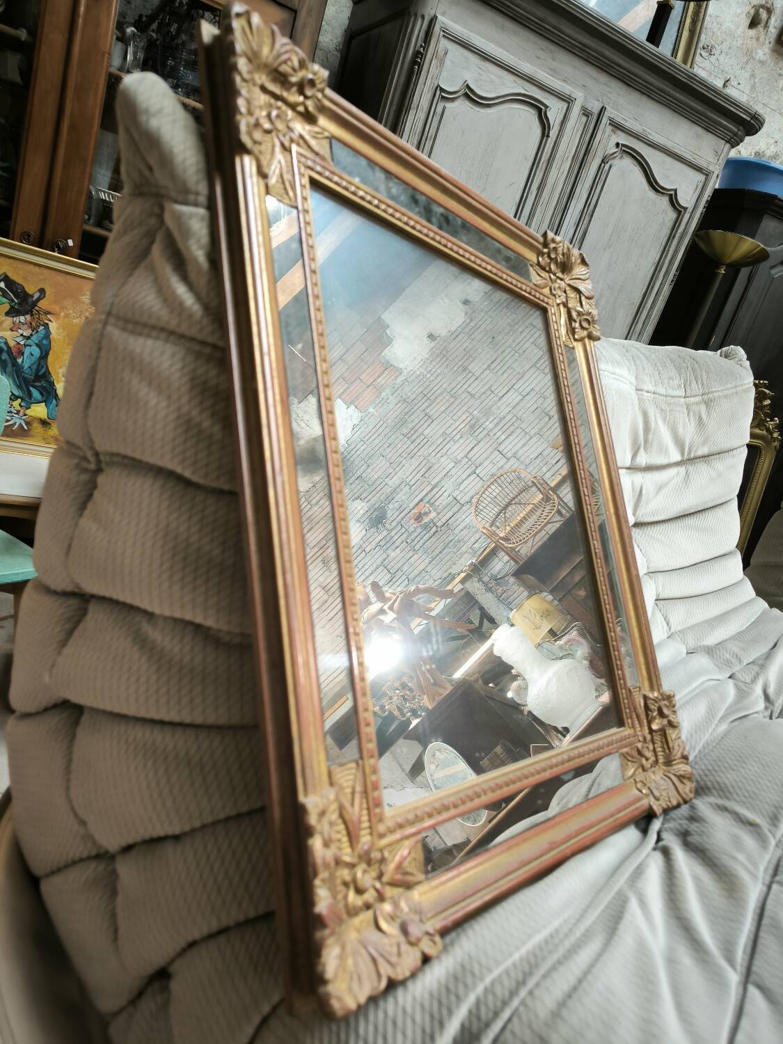 Louis XIV style mirror with giltwood and side panels