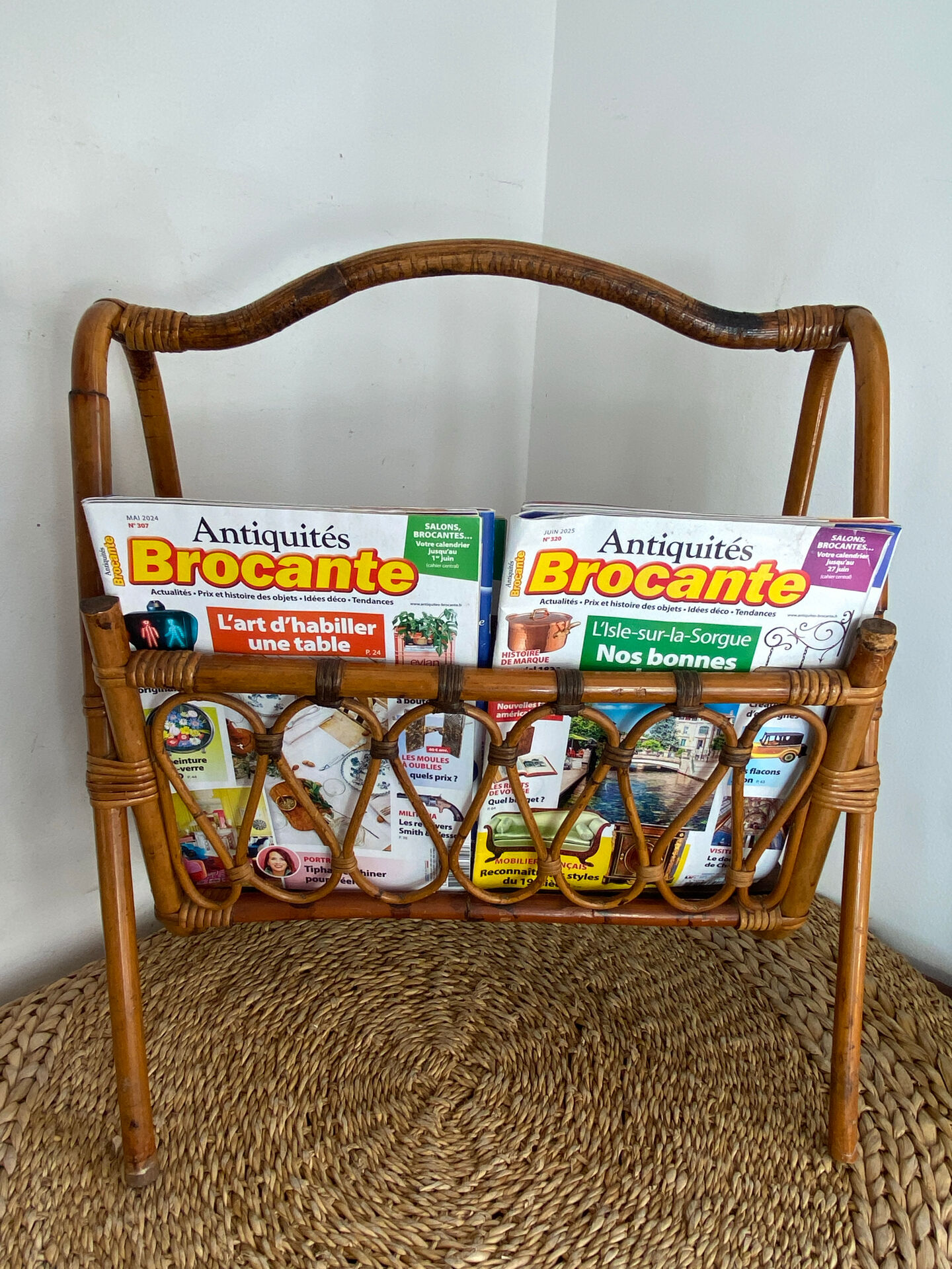 Bamboo and rattan magazine rack, 1960s