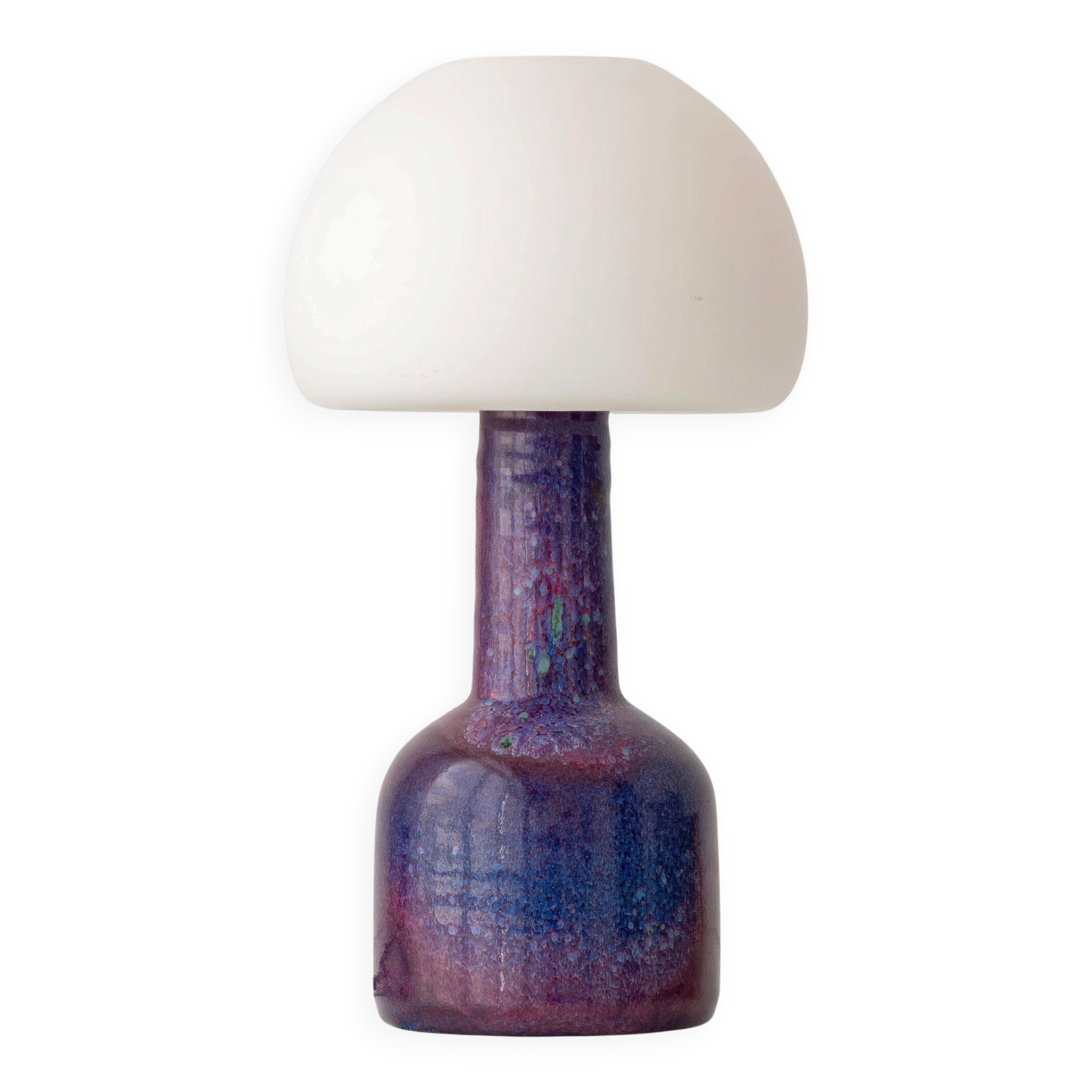 Mid-century modern table lamp by Jaap Ravelli, ceramic base and glass shade.