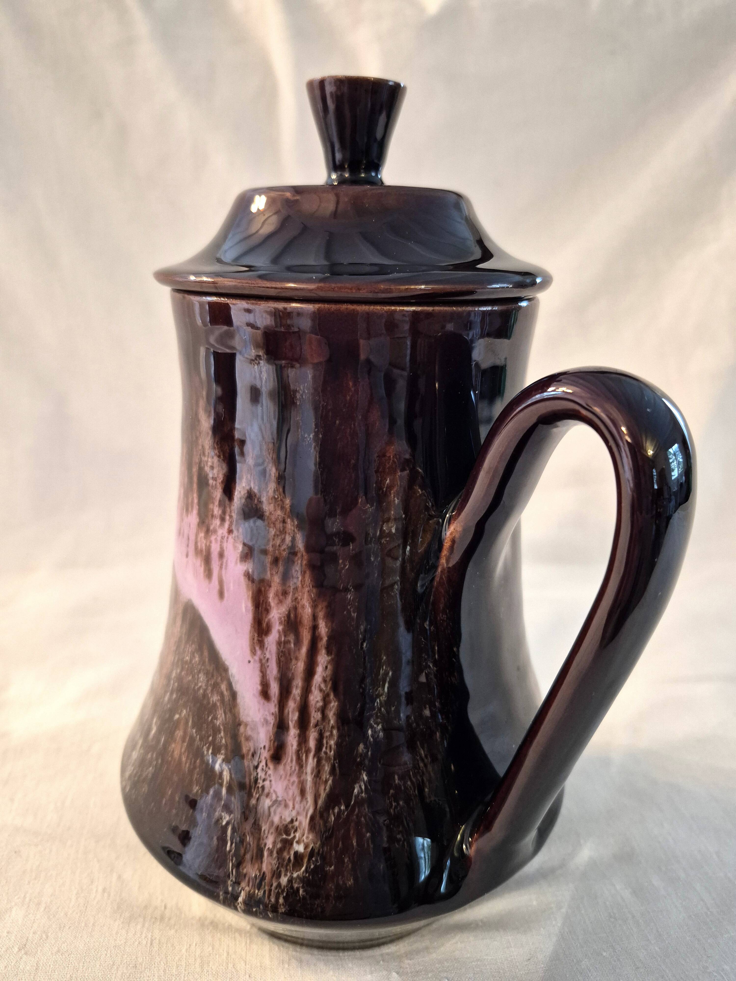 Vallauris ceramic coffee pot with brown and pink glaze A152-1
