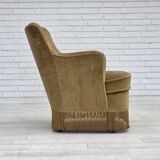 1970s, Danish lounge chair, light green furniture velour, beech wood.