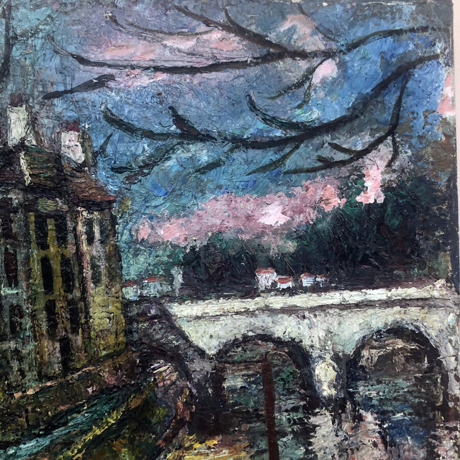 Painting "Les quais" 50's signed Truchetet