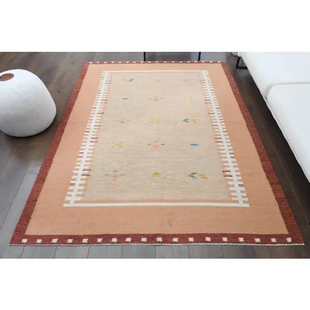 1970s Vintage Turkish Oushak Handmade Wool Cotton Orange Area Rug 173x223