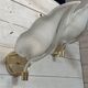 Set of 3 Murano glass wall lamps in white and brass, 1970s.