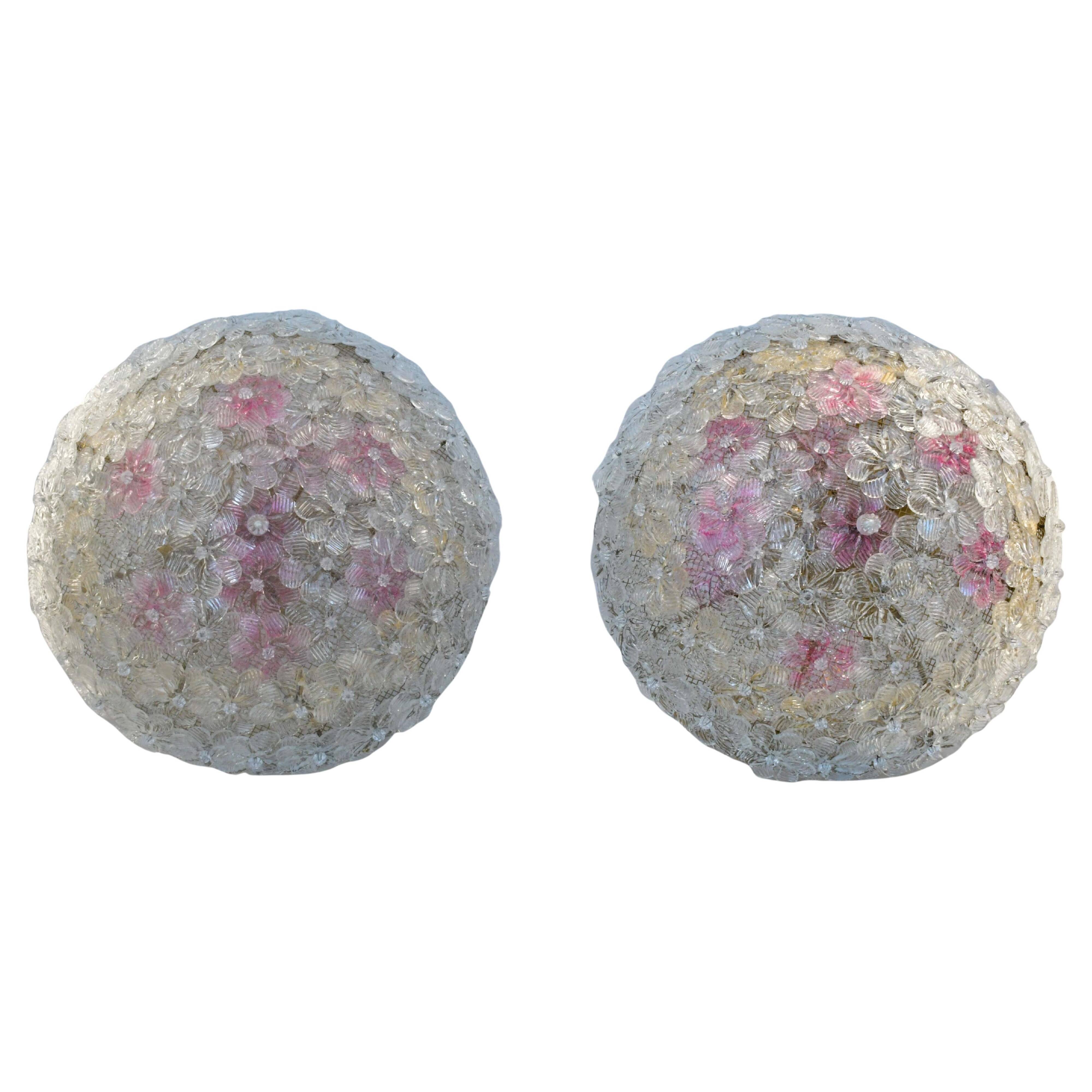 Amazing set of 2 Murano glass ceiling flower by Seguso for Venini