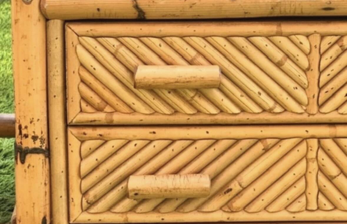 Auxiliary bar cabinet in natural bamboo with glass top - 1960s