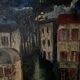 Huile sur panneau par Mick représentant une rue la nuit 1965