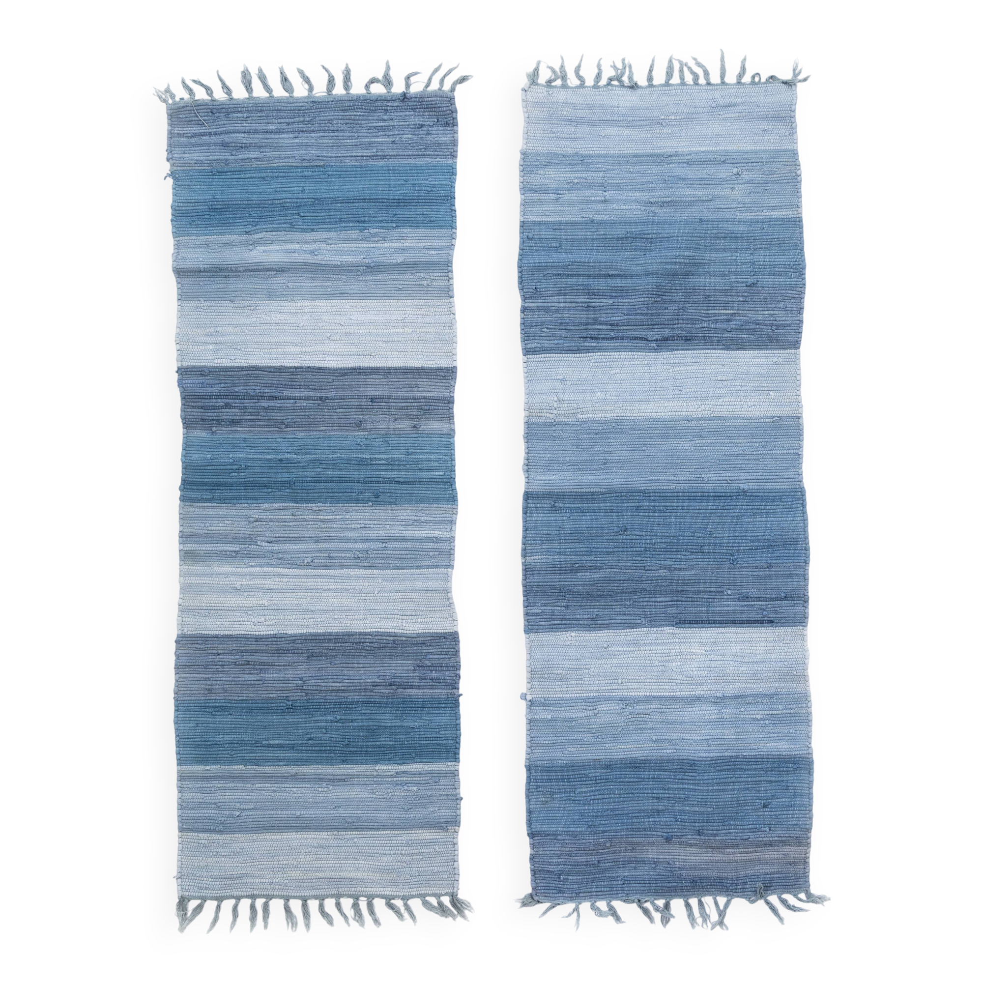 Scandinavian hand woven rag rugs - a pair of gallery rugs.