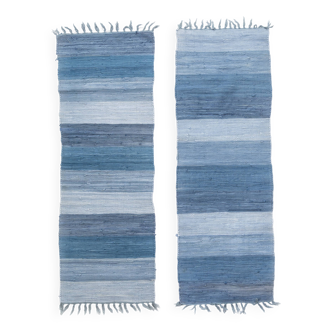 Scandinavian hand woven rag rugs - a pair of gallery rugs.