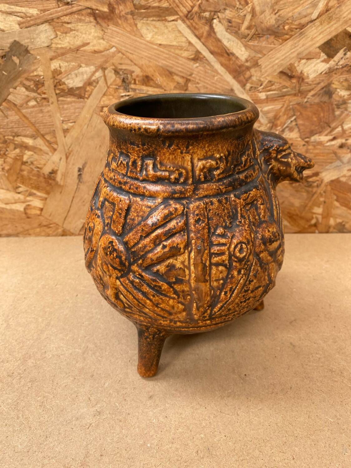Antique jasba keramik lava pottery vase aztec decor 1970 vintage