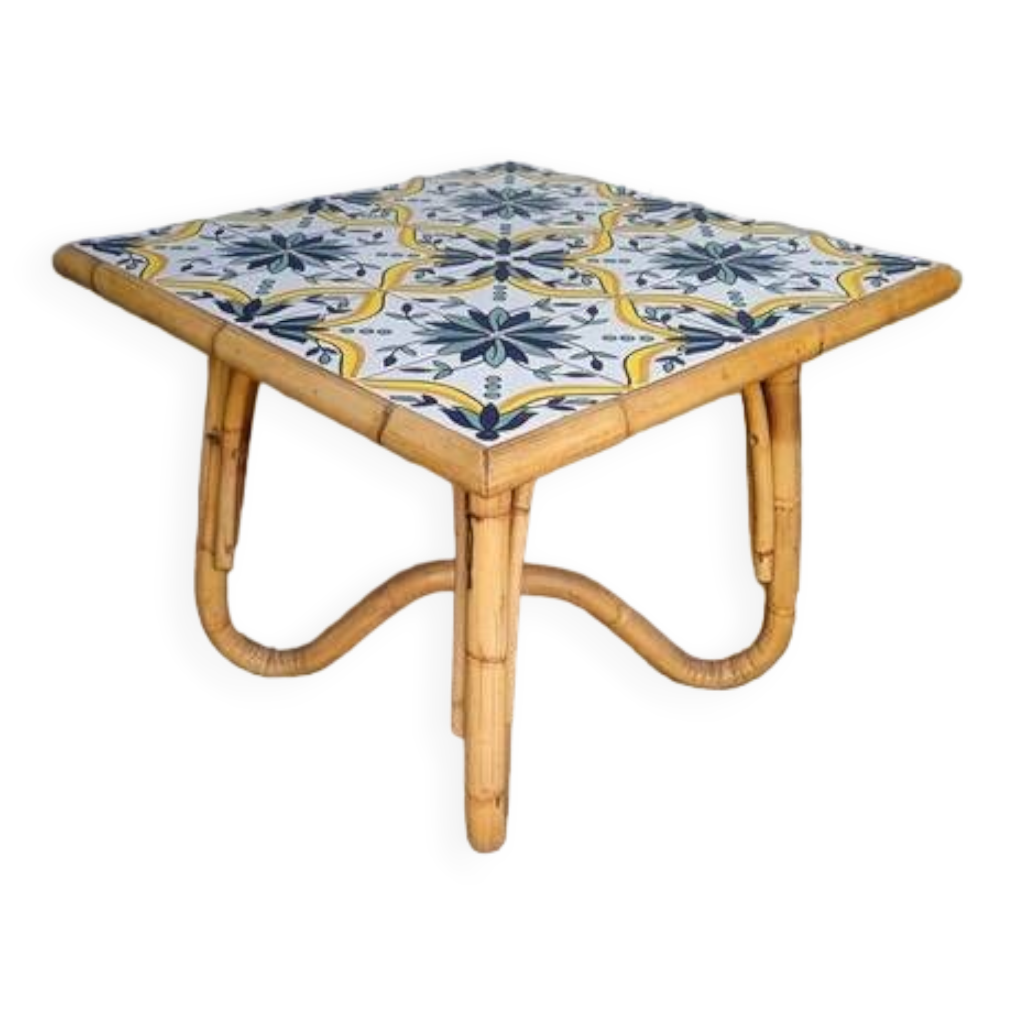 Vintage rattan and ceramic coffee table ep 1970