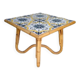 Vintage rattan and ceramic coffee table ep 1970