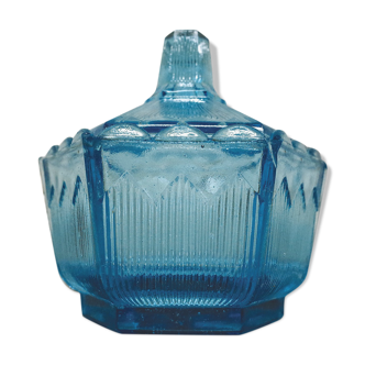 Bonbonnière Art Déco verre bleu