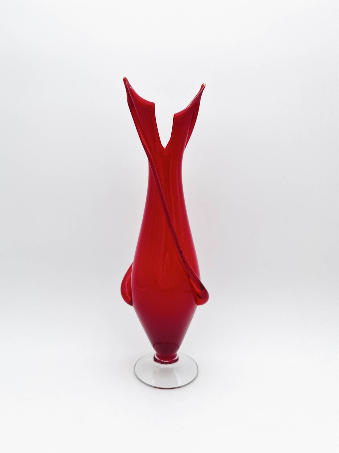 Tulip Vase Fratelli Toso Murano Red Crystal Ribbons 37.5cm
