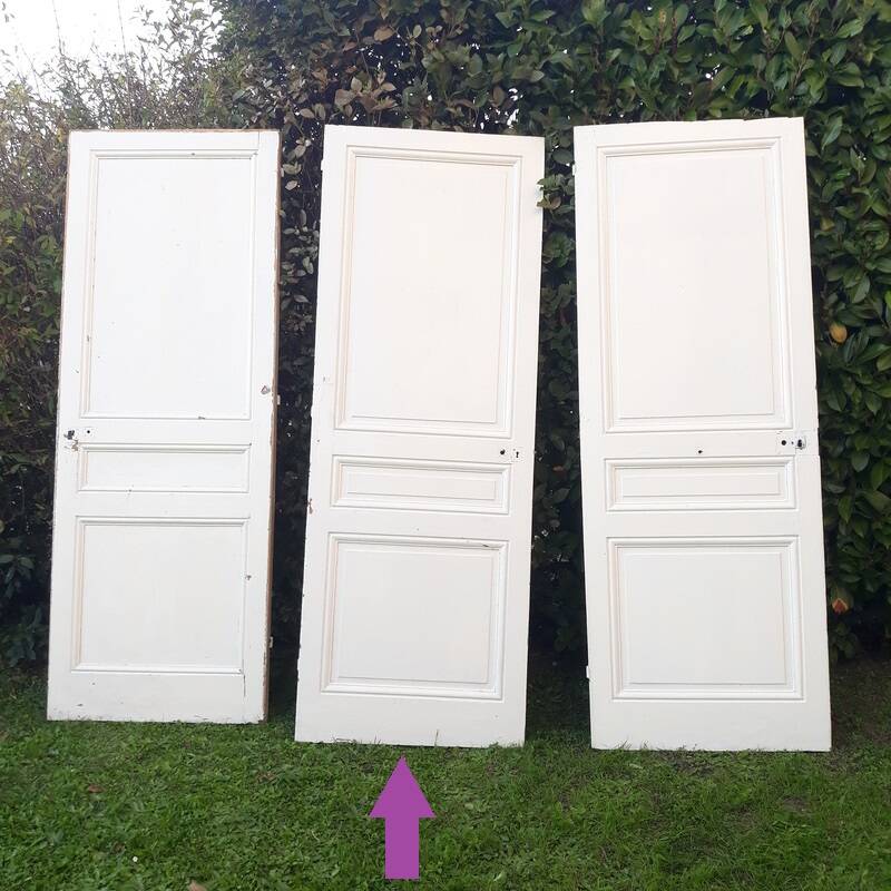 Communication door H218.5xL80cm, old panelled and moulded.