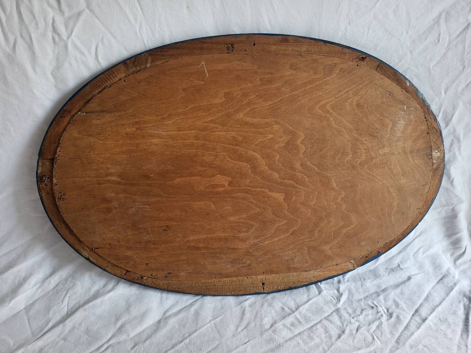 Antique oval mirror, royal blue and gold – rose design – 80 x 52 cm