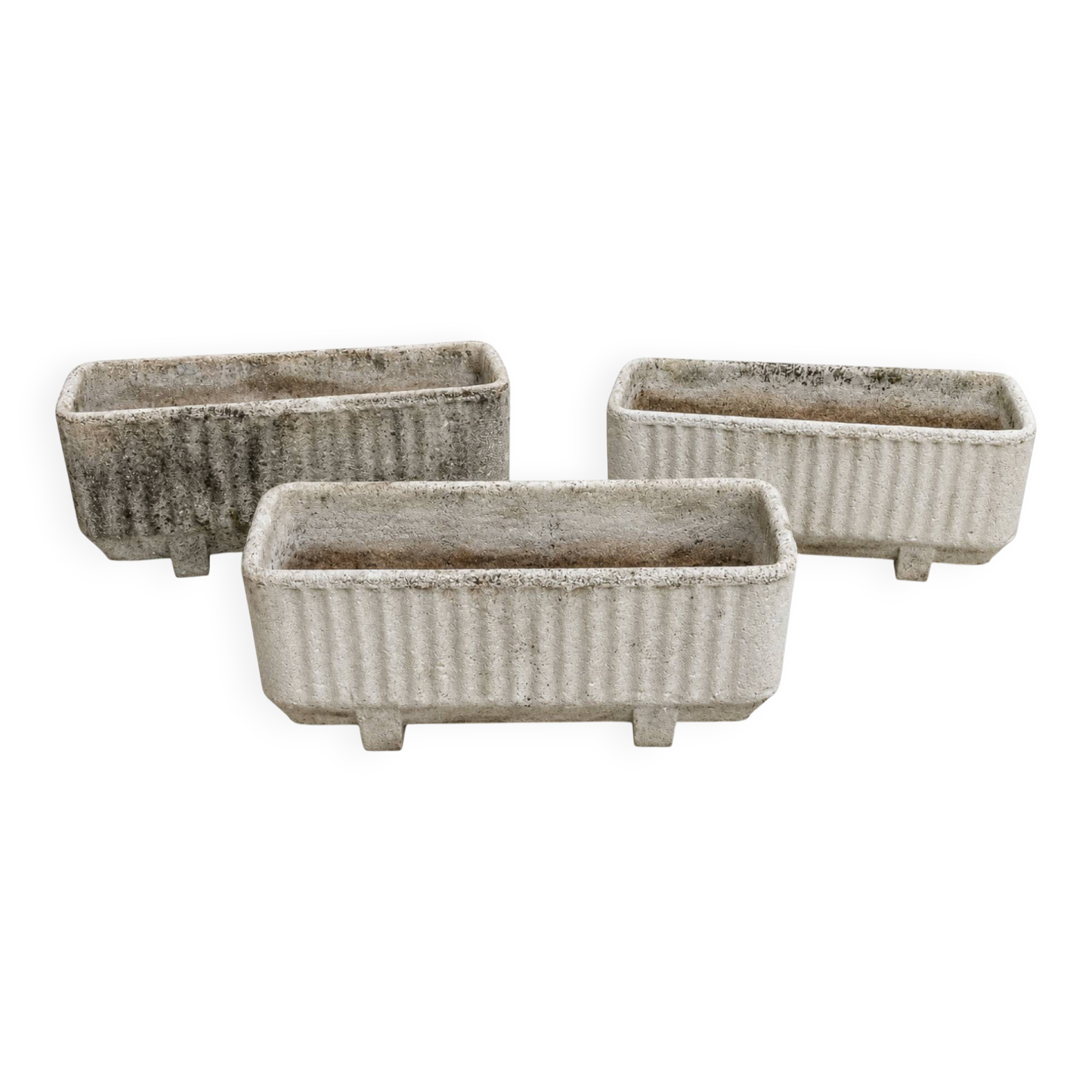 3 large rectangular stone planters