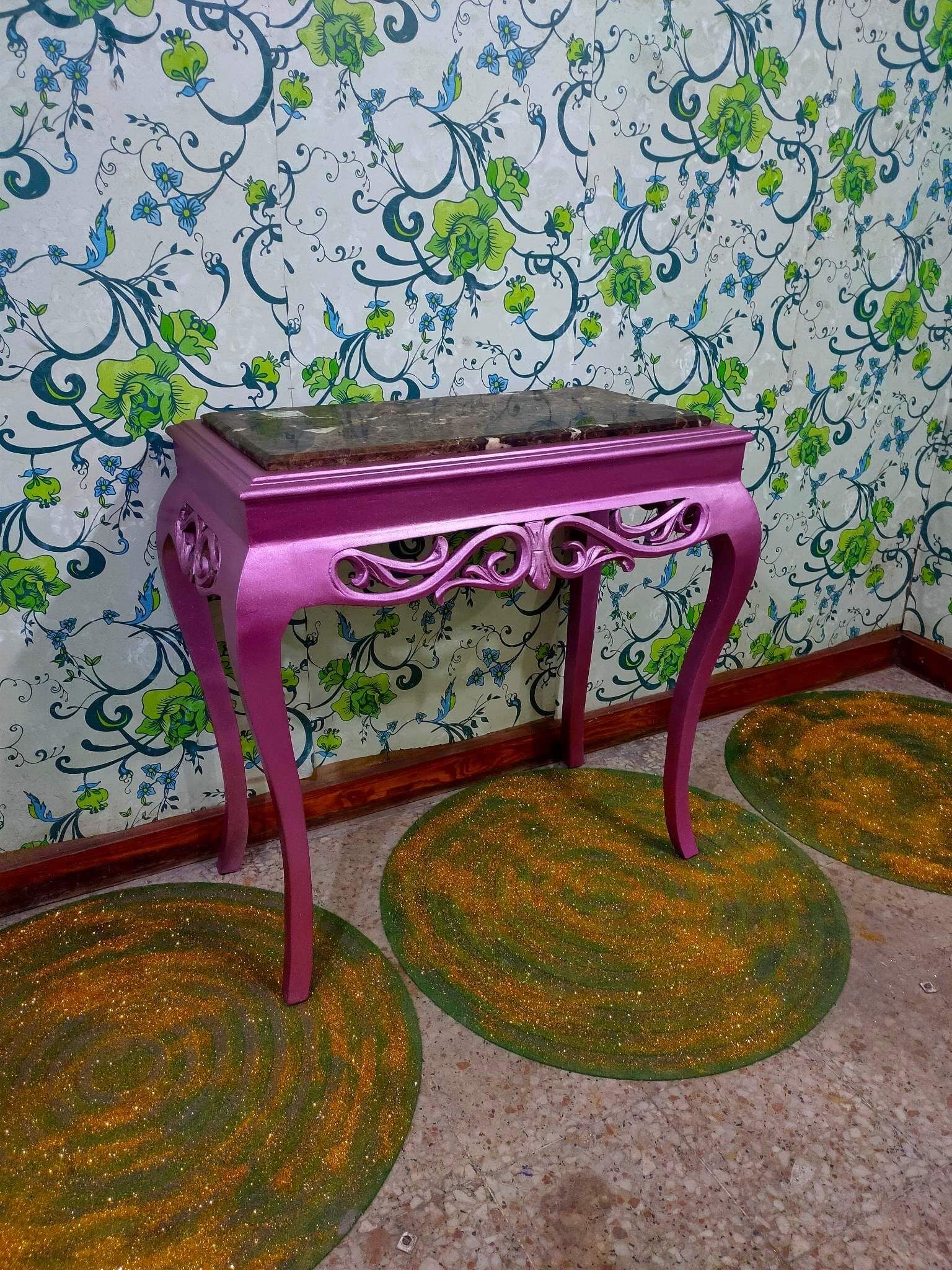 Console with marble and a mirror Louis XV pink style