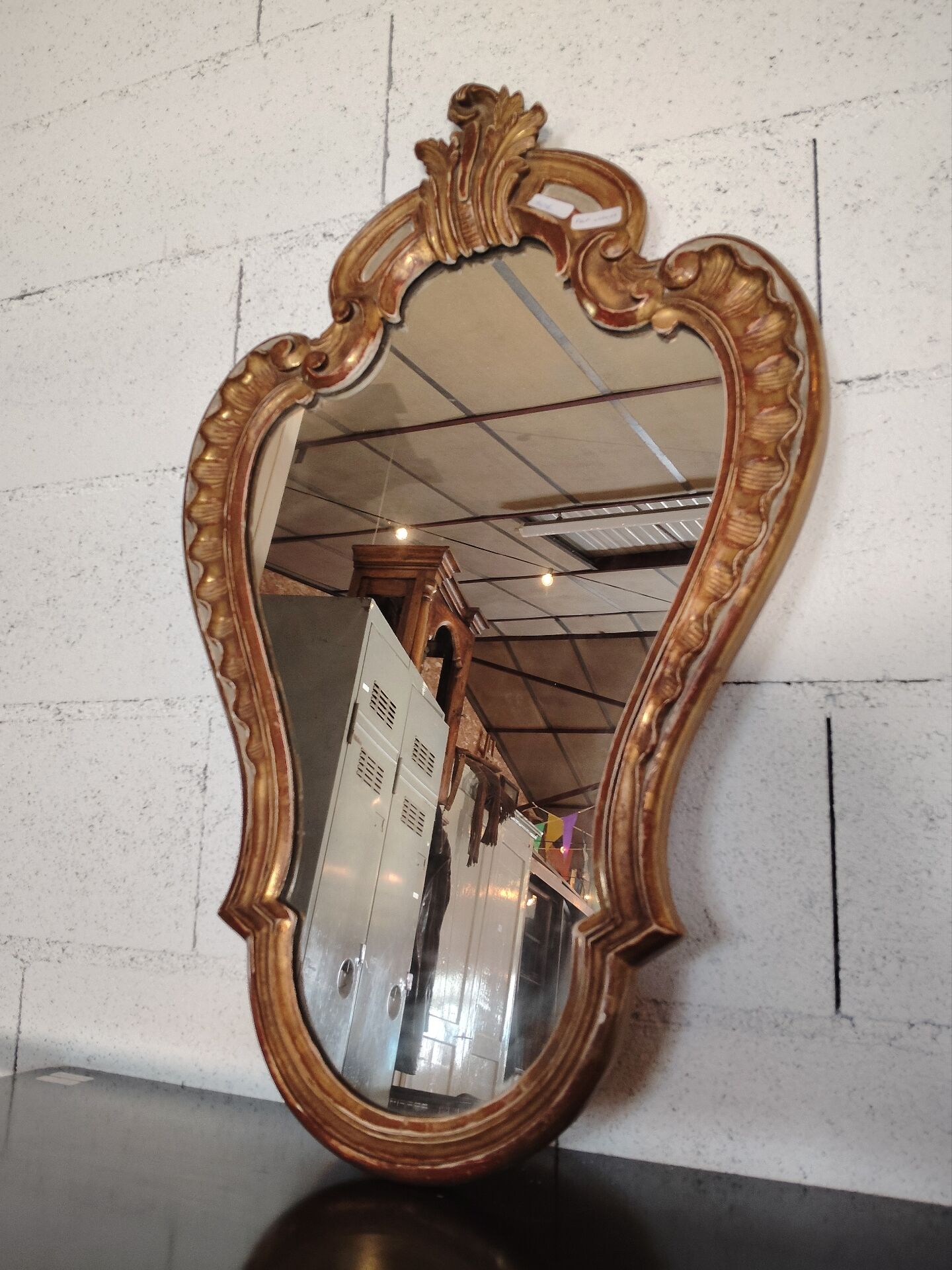 Rococo Style Mirror in Gilded Wood with Sculpted Pediment