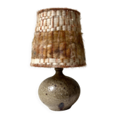 Ceramic table lamp in chamotte stoneware & wool, Alain Blanchard 1970