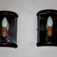 Pair french country brass & curved glass wall lights mirrored back plate 3965