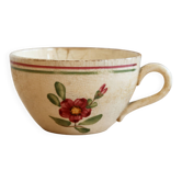 Antique ironstone coffee cup, patinated Sarreguemines – Floral decoration