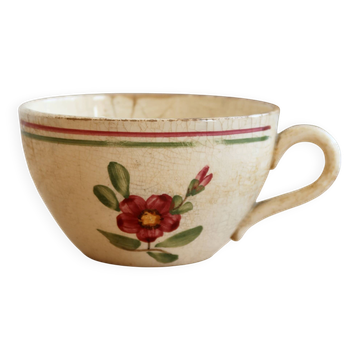 Antique ironstone coffee cup, patinated Sarreguemines – Floral decoration
