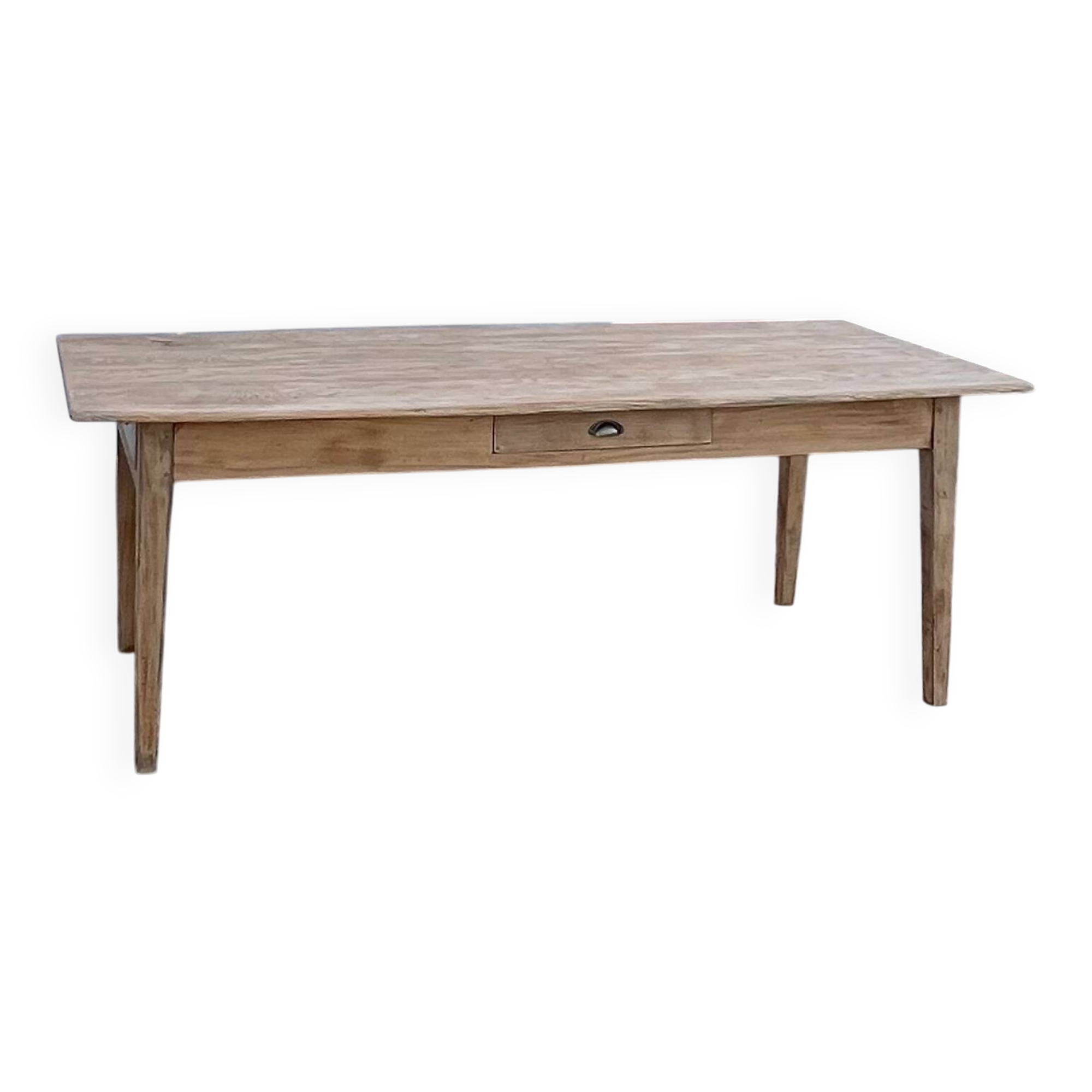 Large antique farmhouse table with 2 drawers in raw solid wood.