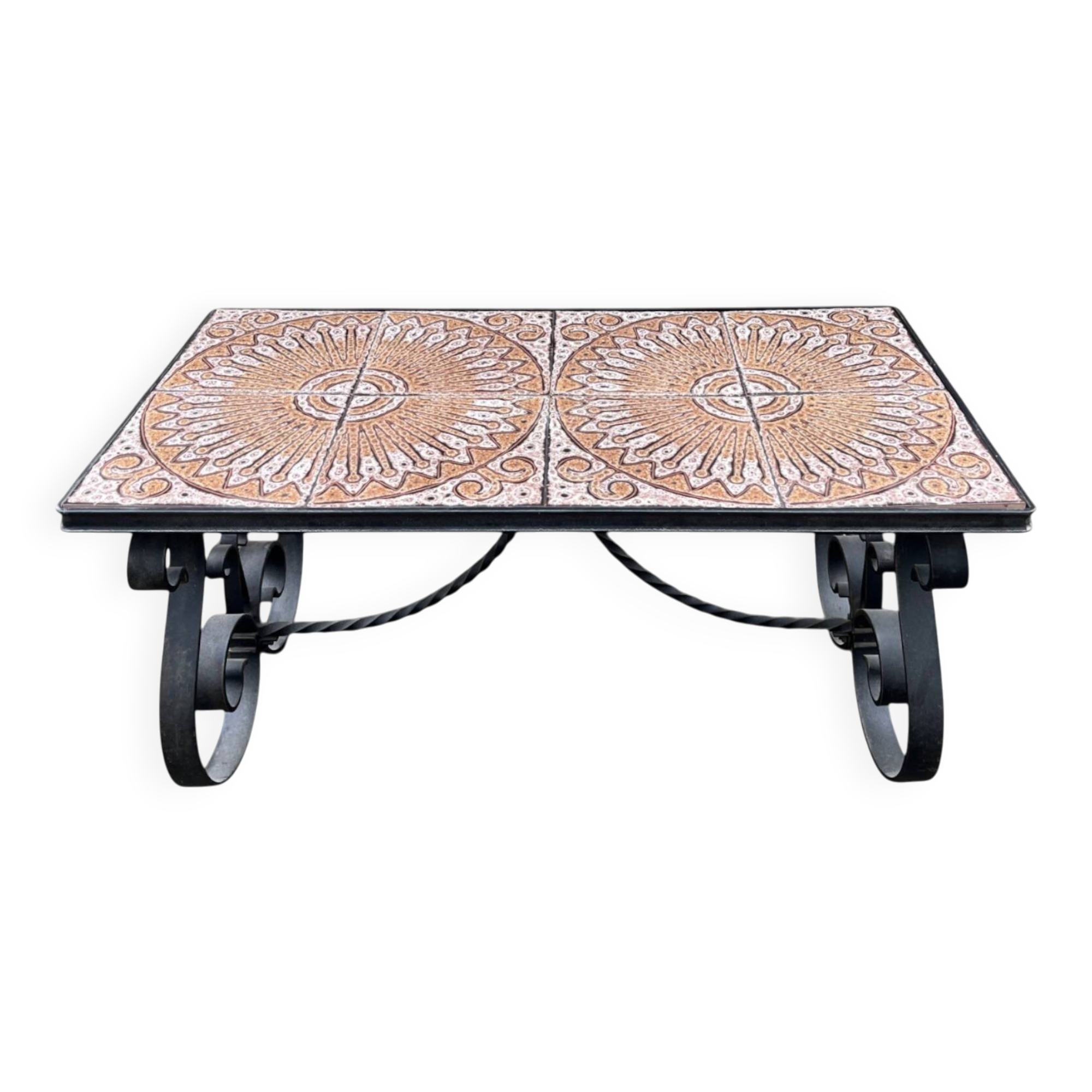 Vintage ceramic and wrought iron coffee table from around 1970.