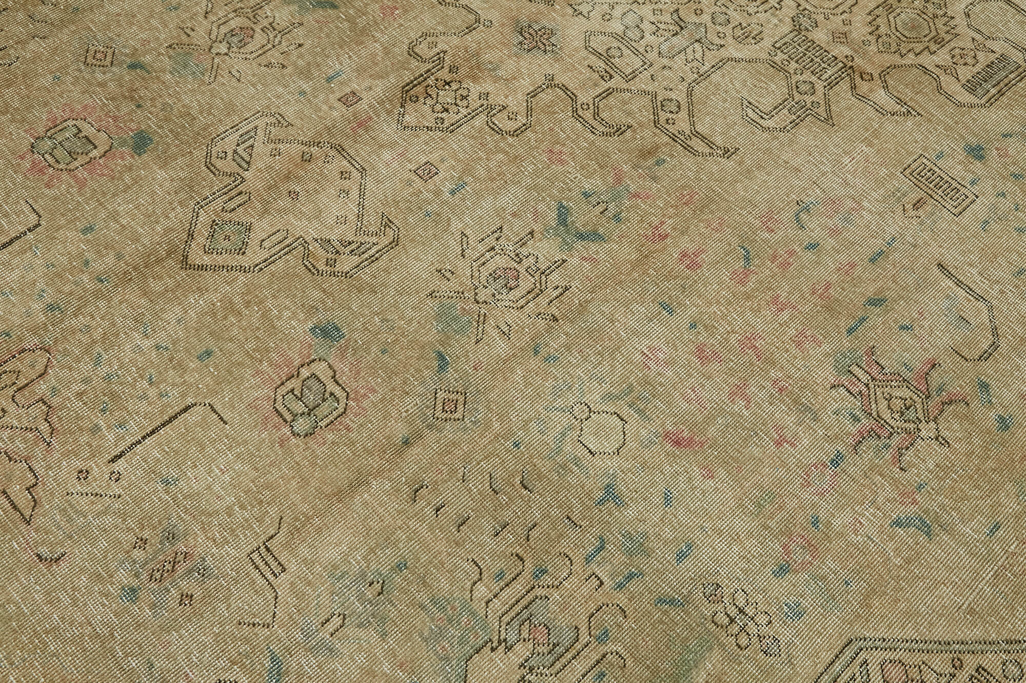Hand-Knotted Anatolian Vintage 1970s 224 cm x 338 cm Beige Wool Carpet