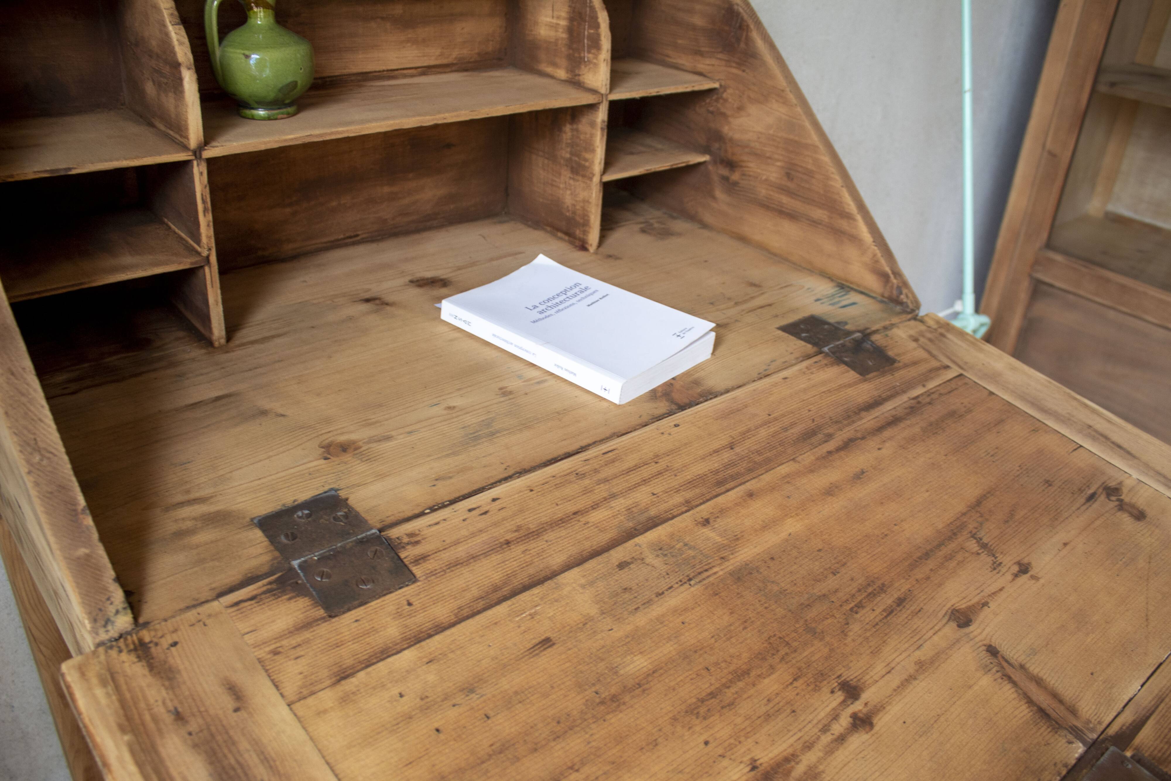 Secrétaire bureau vintage ancien bois massif