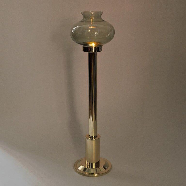 Norwegian Tall Odel Brass Candleholder with green shade 1960s
